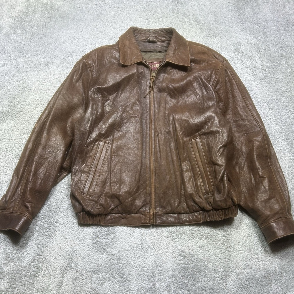 Vintage Couture by J.Park Bomber‎ Jacket Men's L Brown Lamb Leather Liner *HOLE